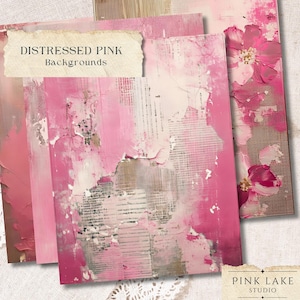 Papiers de journal indésirables roses en détresse, arrière-plans de scrapbooking vintage grunge, paquet de papier numérique rose esthétique, éphémères shabby Chic