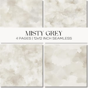 Misty Grey Neutral Watercolor Texture Bundle, Seamless Abstract Backgrounds, Stationery, Junk Journalling, Scrapbooking