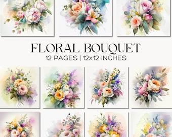 Watercolor Floral Bouquet Clipart, Romantic Pastel Arrangements (Instant Download)