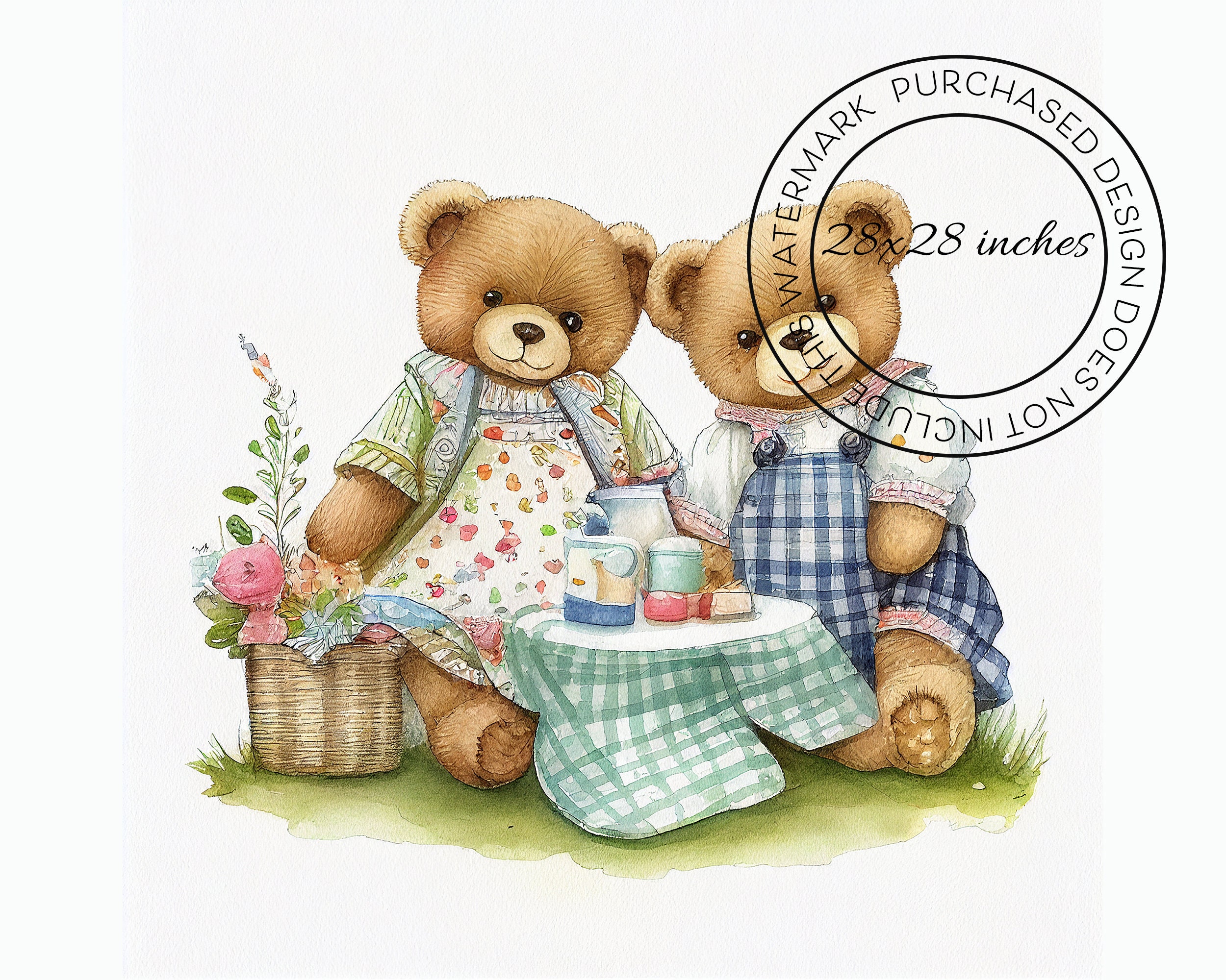 Teddy Bear Picnic Clipart, Set of 5 Digital Prints, Playroom Room Decor ...