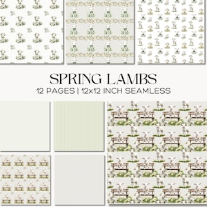 Spring Lamb Seamless Pattern Set, Watercolor Easter Digital Paper, Farmhouse Nursery Background for Fabric, Scrapbooking and Crafts