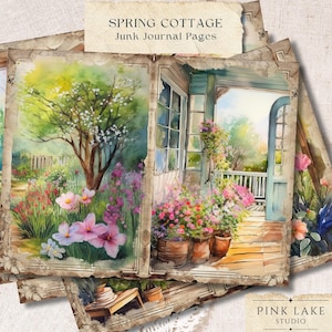 Pages de journal indésirable de printemps, papier numérique Cottagecore, documents éphémères vintage imprimables, arrière-plans floraux aquarelles pour fenêtre, kit de scrapbooking DIY