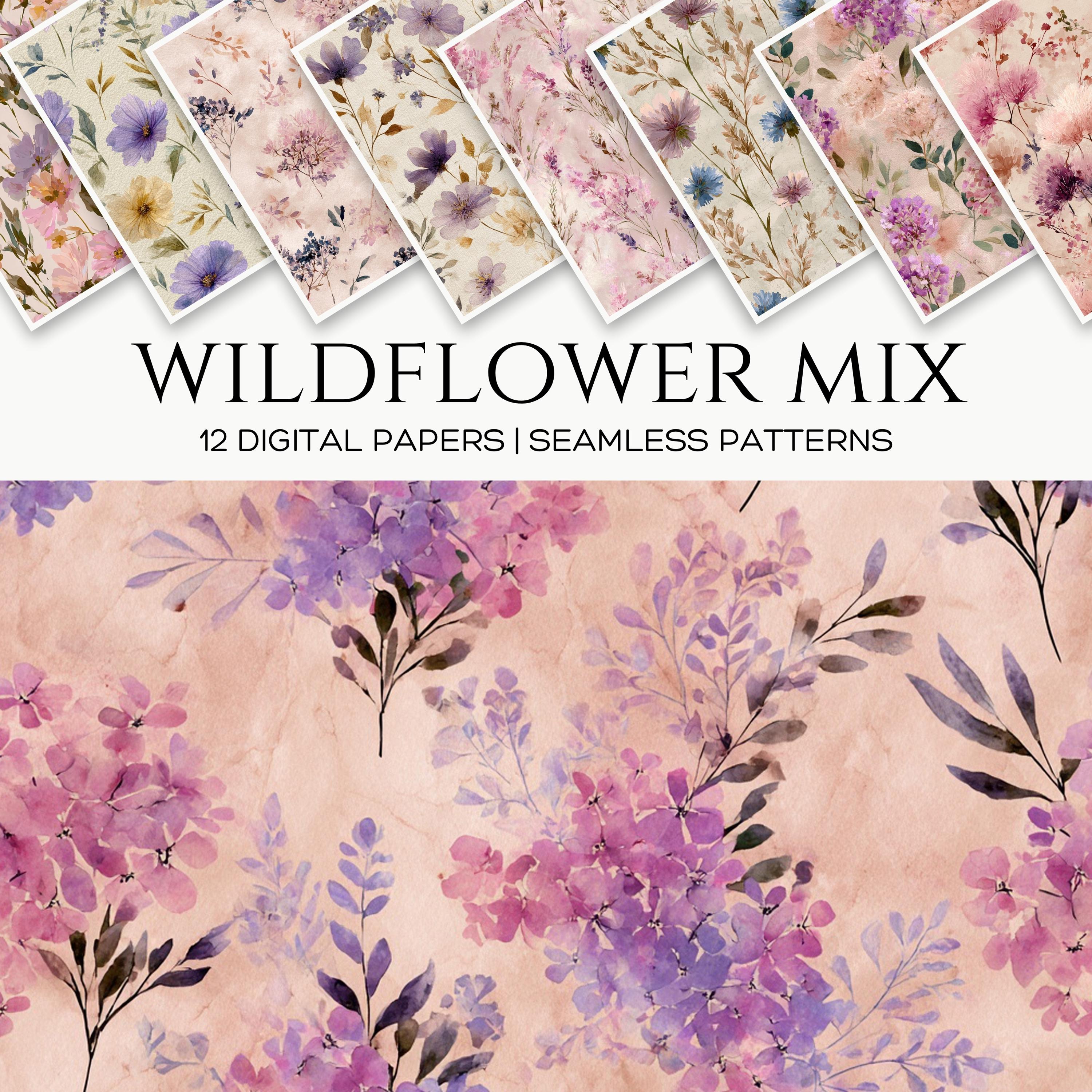 Watercolor Wildflower Seamless Patterns, Vintage Floral Digital Paper ...