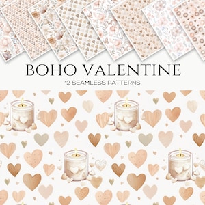 Boho Valentines Seamless Digital Paper Pack, neutrale Blumen und Bögen Muster, Boho Chic Valentine Designs zum Basteln, sich wiederholendes Muster