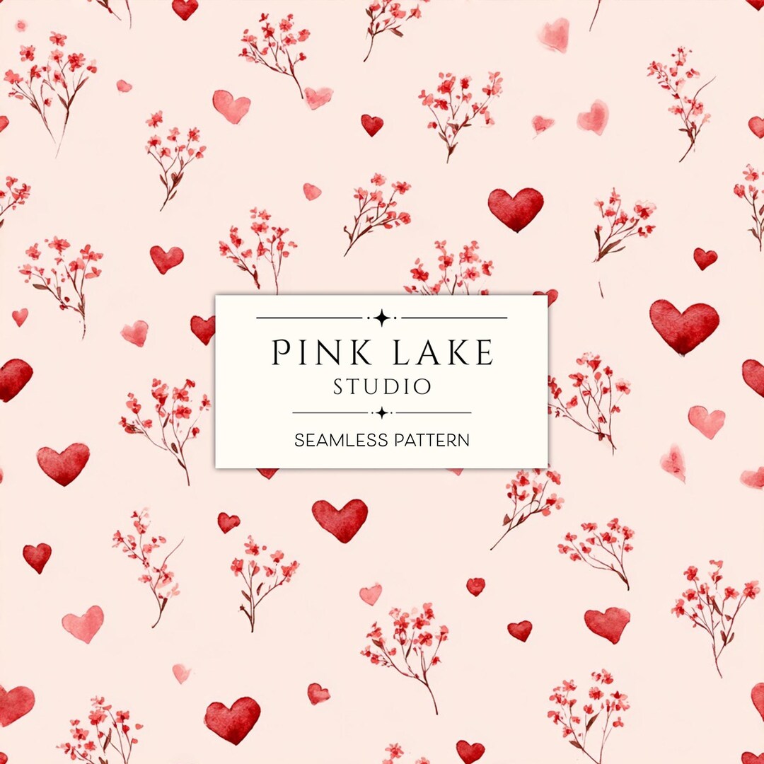 Watercolor Heart Floral Seamless Pattern, Pink Valentine Fabric Design ...