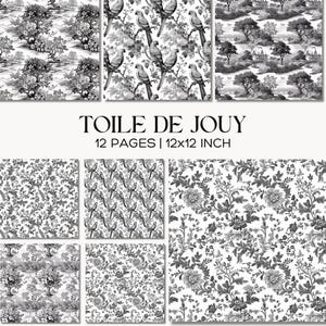 Toile de Jouy, motifs sans couture, fleurs vintage françaises (téléchargement numérique)