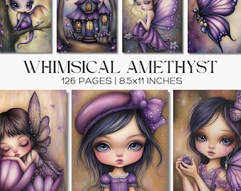 Purple Fairy Junk Journal Pages, Whimsical Girl, Storybook Digital Papers, Enchanted Forest Fantasy Printables