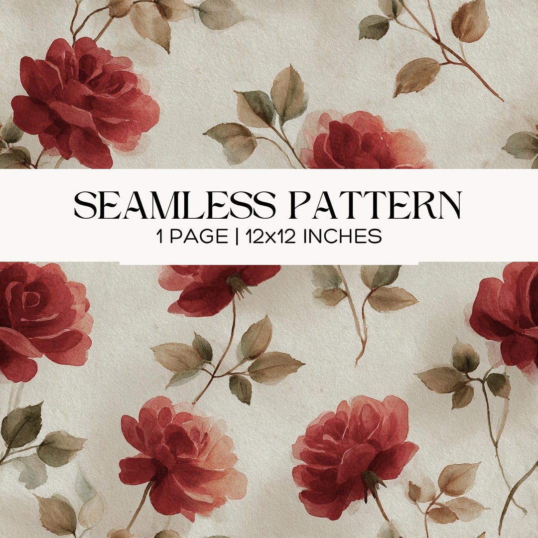 Red Rosa Texture Pattern Watercolor Red Rose Seamless Pattern, Romantic Floral Repeat, Vintage ...