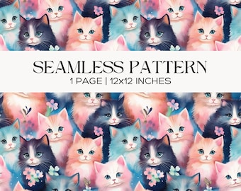 Aquarell Kätzchen Muster, Pastell Haustier Stoff Design, Scrapbook, Papercraft, Junk Journal