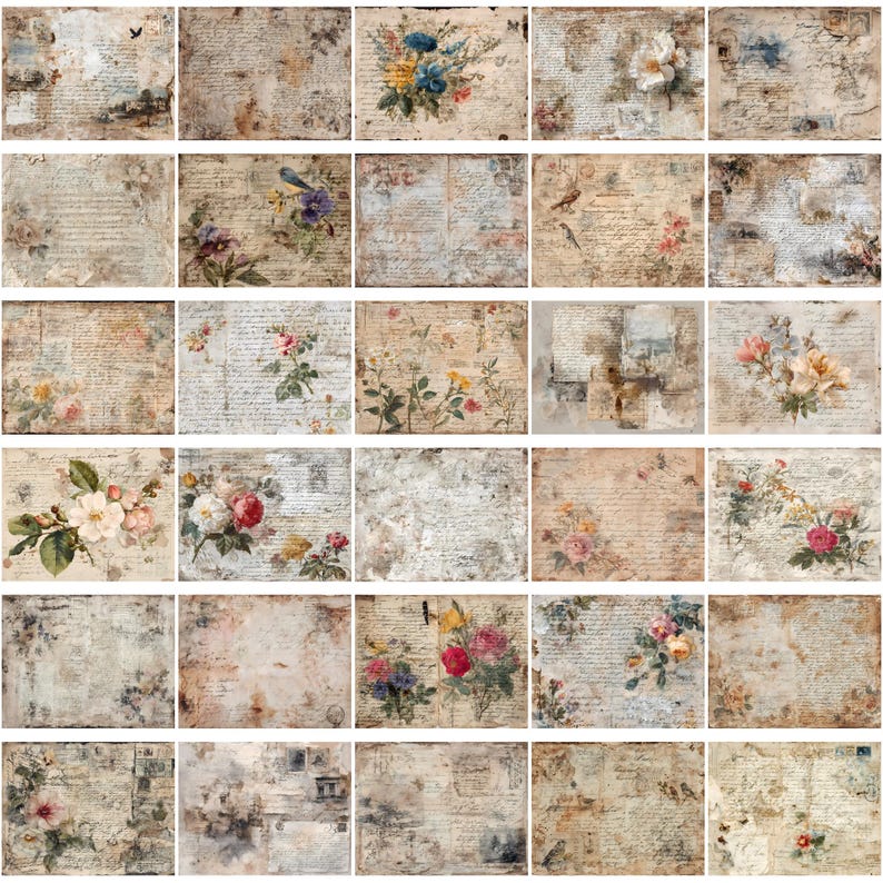 Empherma Script Paper Vintage Collage Digital Paper, Printable Victorian Ephemera, Script ...