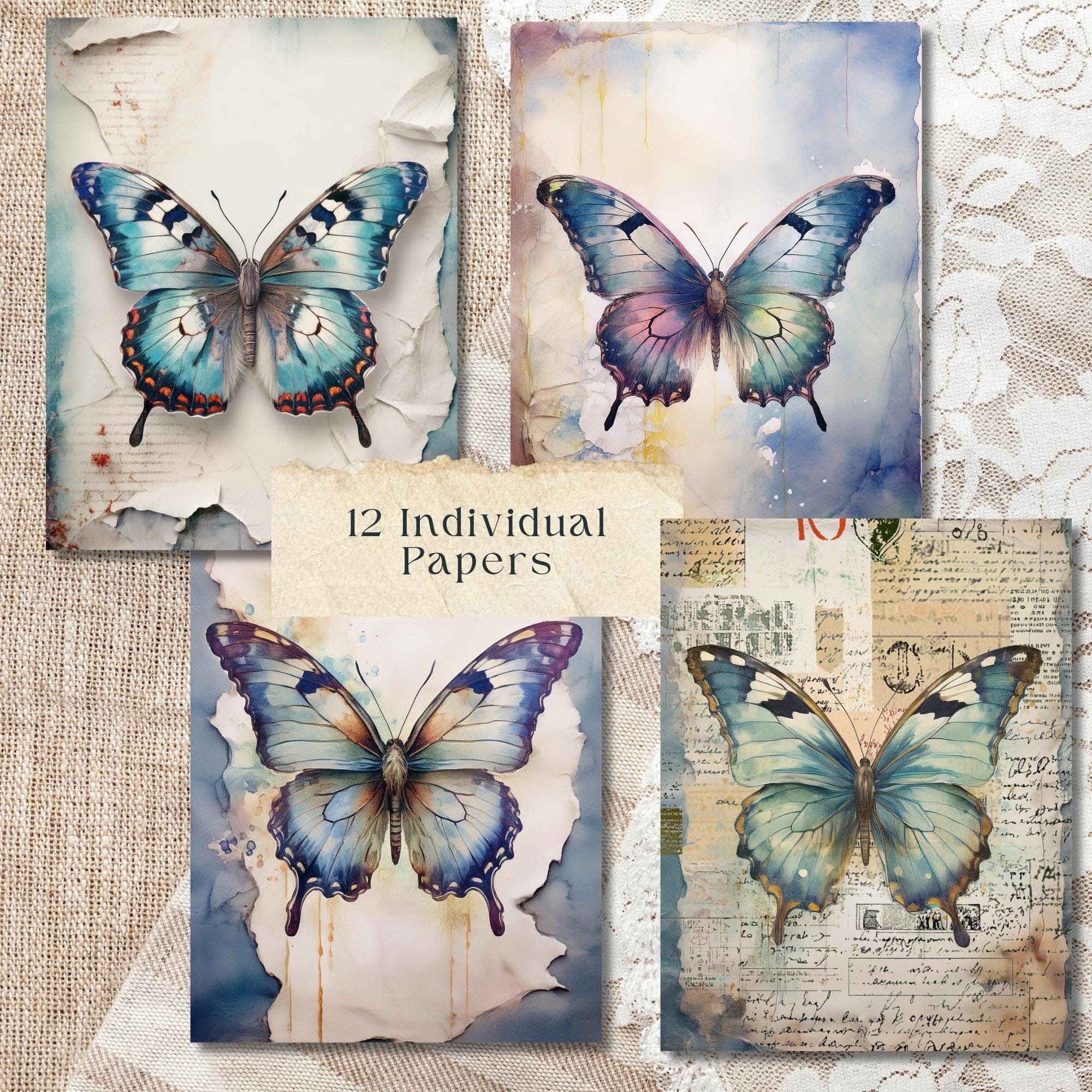 Blue Butterfly Junk Journal Pages, Vintage Ephemera (digital Download ...