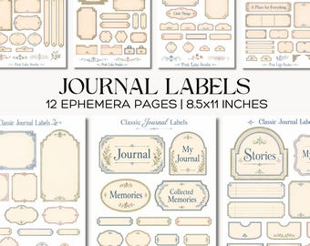 Utskrivbara journaletiketter Vintage Ephemera, klassisk brevpapper Scrapbook Organizer, minnesförvaringskit