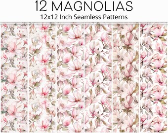 Magnolia Flower Seamless Pattern, DIY Gift Wrapping Paper, Floral Watercolour Surface Patterns, Continuous Print Digital Paper, Backgrounds