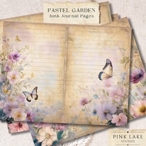 Fogli di diario vuoti, kit di diario Pastel Garden, carte Shabby Chic, carte da scrittura floreali, stampabili per diari spazzatura, effimeri digitali