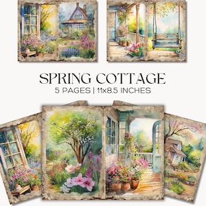 Spring Cottage Watercolor Junk Journal Pages, Cottagecore Floral Garden, Printable Digital Paper