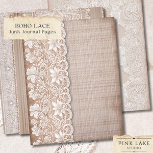 Papel digital de encaje boho: páginas rústicas para diario, encaje vintage y madera, efímeras Shabby Chic, fondos imprimibles con letras de EE. UU. de 8,5 x 11 pulgadas