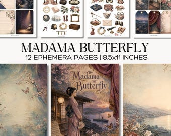 Madama Butterfly Junk Journal Kit, Printable Opera Ephemera, Japanese, Romantic Theatre Collage Pages