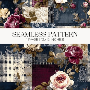 Dunkel Rosa Patchwork Nahtloses Muster, Vintage Blumen Quilt Design, Hintergründe für Gästebuch, druckbare Hintergründe, digitales Papier