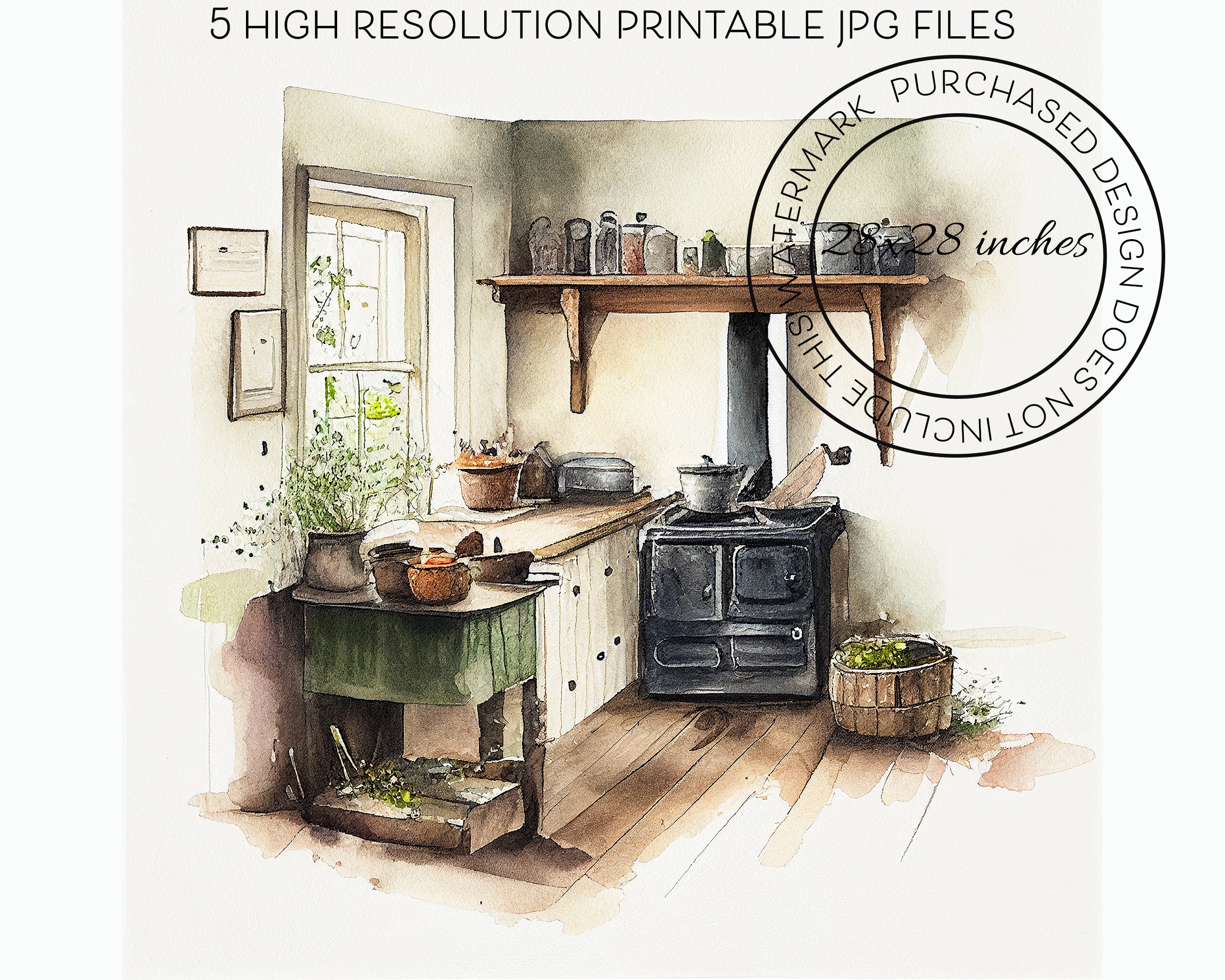 Country Kitchen Set of 5 Prints Farmhouse Kitchen Clipart Etsy