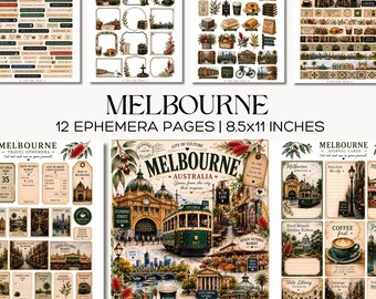 Melbourne Ephemera Pages Australien Travel Junk Journal Kit Utskrivbara Stadsetiketter Kort