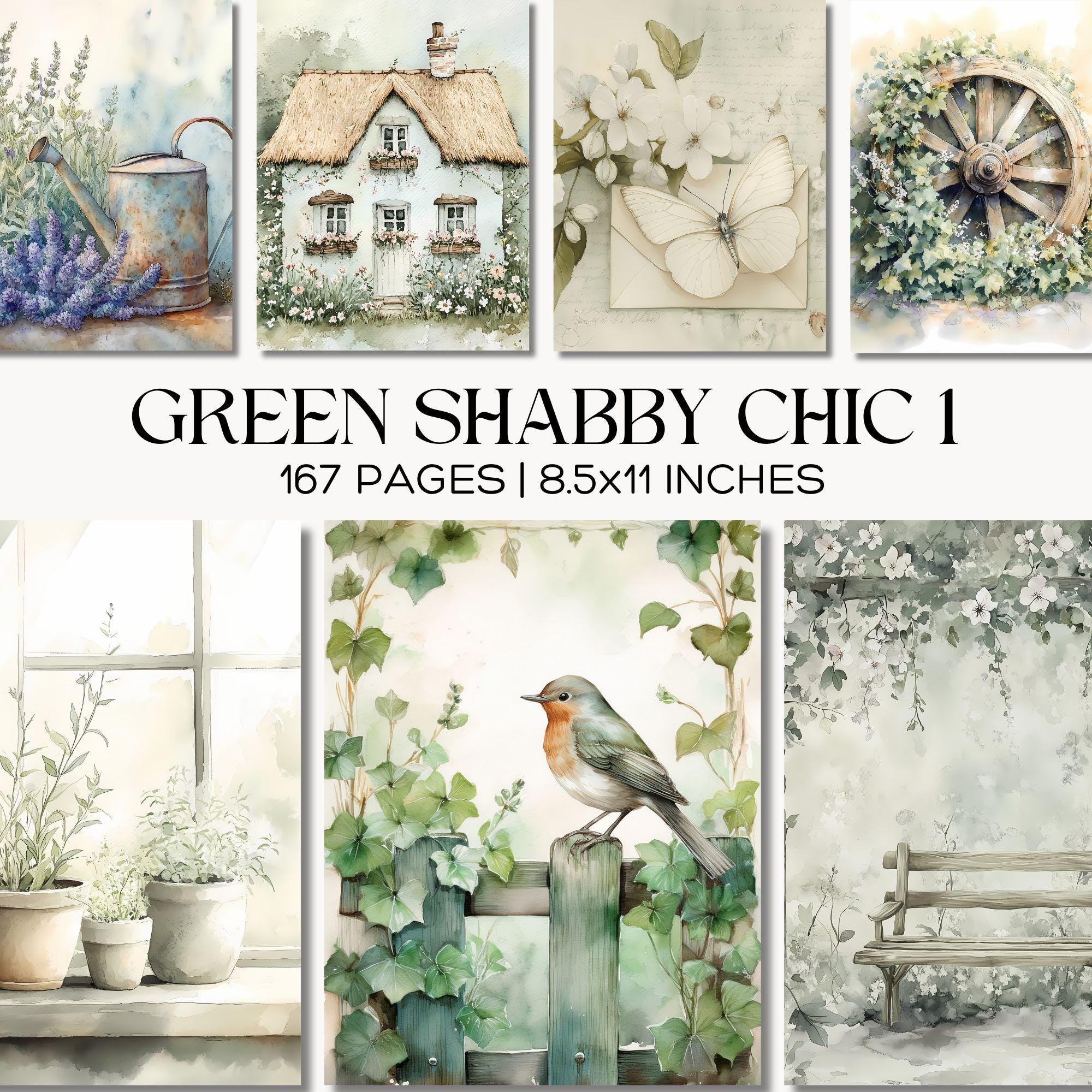 Green Shabby Chic Junk Journal Pages, Aged Cottagecore Ephemera for ...