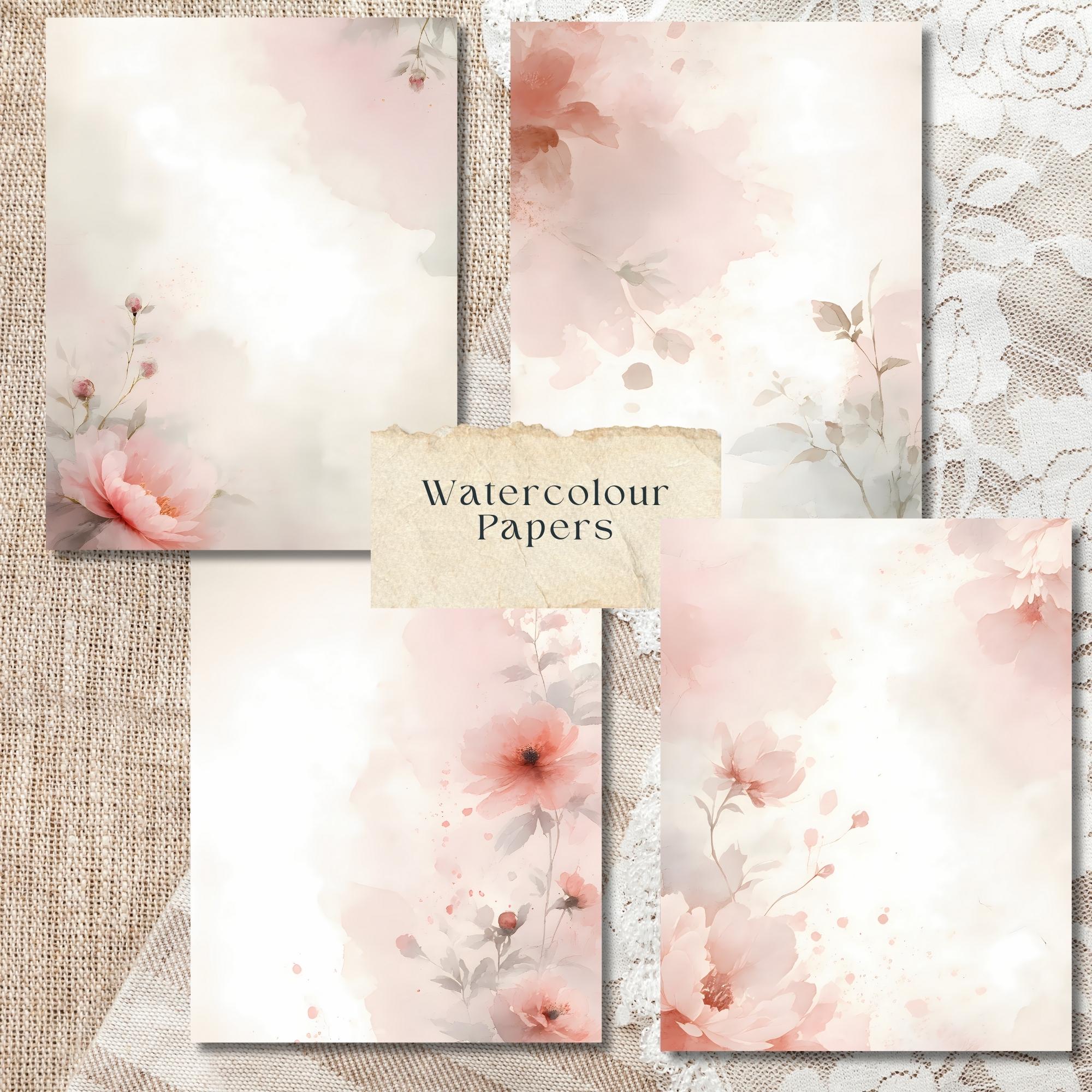 Watercolor Peony Digital Paper, Blush Pink Floral Scrapbook Backgrounds ...