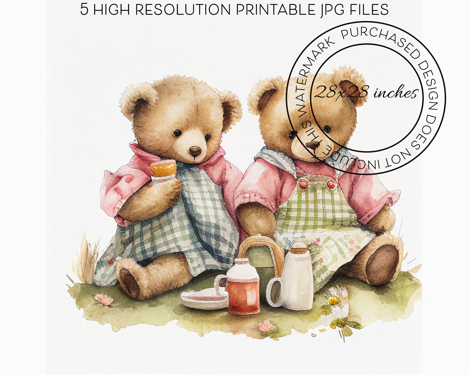 Teddy Bear Picnic Clipart Set of 5 Digital Prints Playroom - Etsy Canada