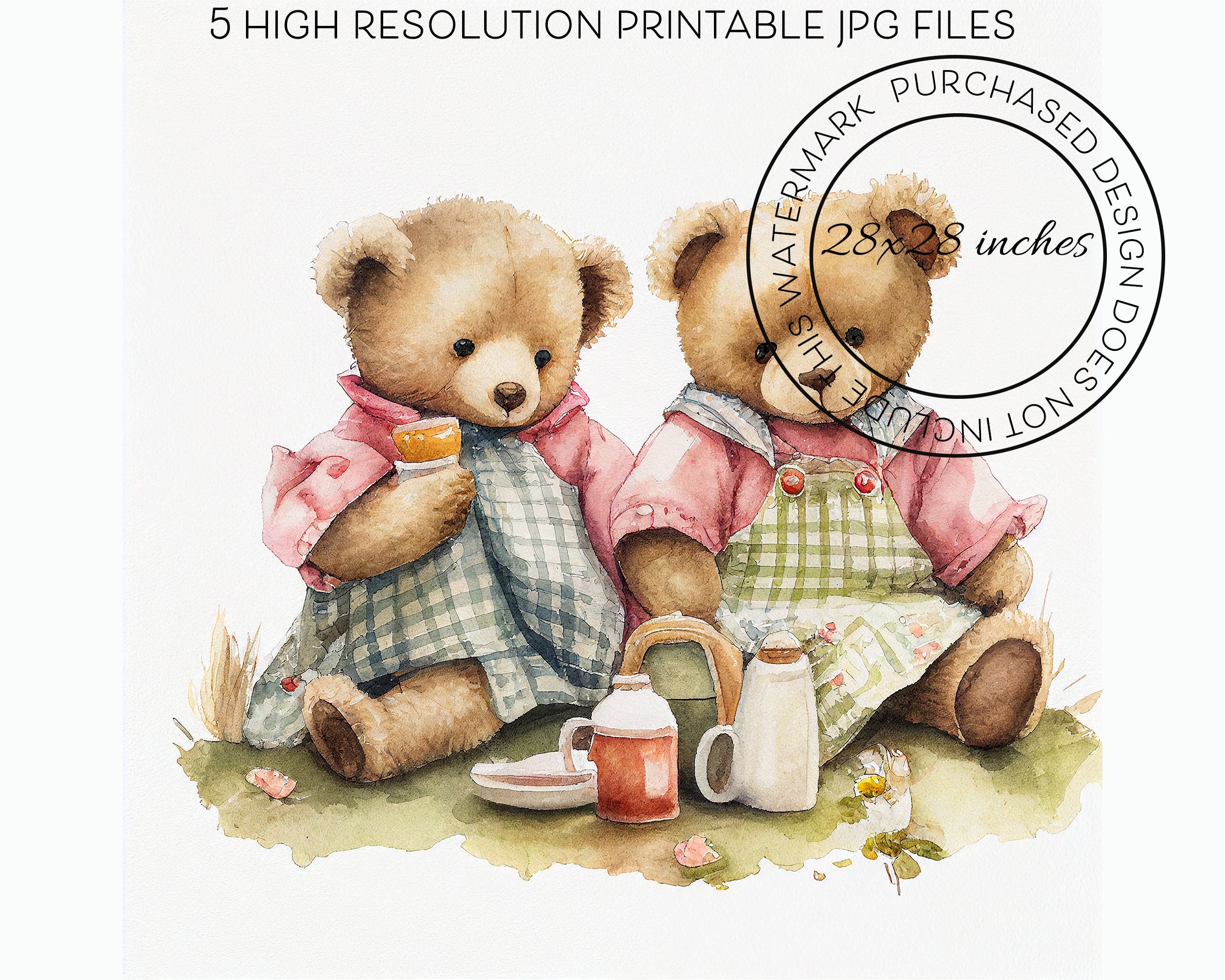 Teddy Bear Picnic Clipart Set of 5 Digital Prints Playroom - Etsy Canada