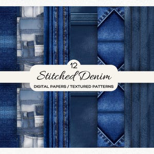 Patrones de mezclilla sin costuras cosidos, impresión de tela de mezclilla azul descolorida, paquete de papel digital de mezclilla, manualidades de scrapbooking, fondos de revistas basura