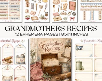 Grandmothers Recipe Junk Journal Kit, Grandmillennial Kitchen Ephemera, Heirloom Baking Cottagecore Crafts