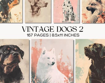Vintage Dog Ephemera, Printable Scrapbook Pages, Distressed Backgrounds Junk Journal Paper, Paper Crafting