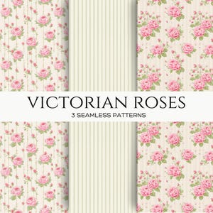 Papel digital de rosas vitorianas, padrão floral vintage sem costura, design de rosas chiques e surradas, arte imprimível cottagecore, estilo grandioso do milênio