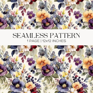 Naadloze patroon viooltjes, donker pruim en amber humeurig bloemen digitaal papier, Victoriaans botanisch stofontwerp, boho-huwelijksachtergrond