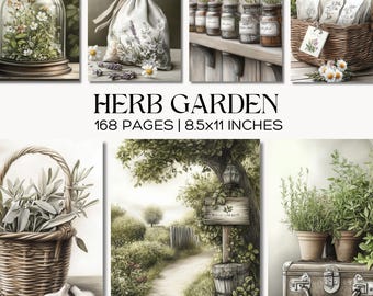 Herb Garden Junk Journal Kit, Vintage Botanical Apothecary Ephemera, Herbarium Scrapbook Paper Pack