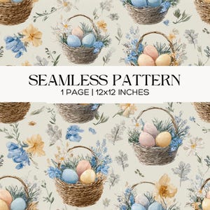 Floral Osterei Korb Musterdesign, Vintage Frühling Stoff, Scrapbook, Papiercraft, Junk Journal