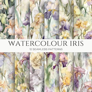 Aquarell Iris Digital Paper Pack, nahtloses Muster für Scrapbooking, Junk Journal und Papercraft