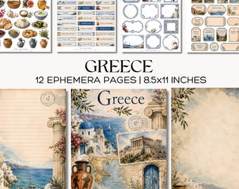 Zestaw do dziennika „Greek Junk Journal” – strony z pamiątkami śródziemnomorskimi do scrapbookingu z podróży i kolaż do druku