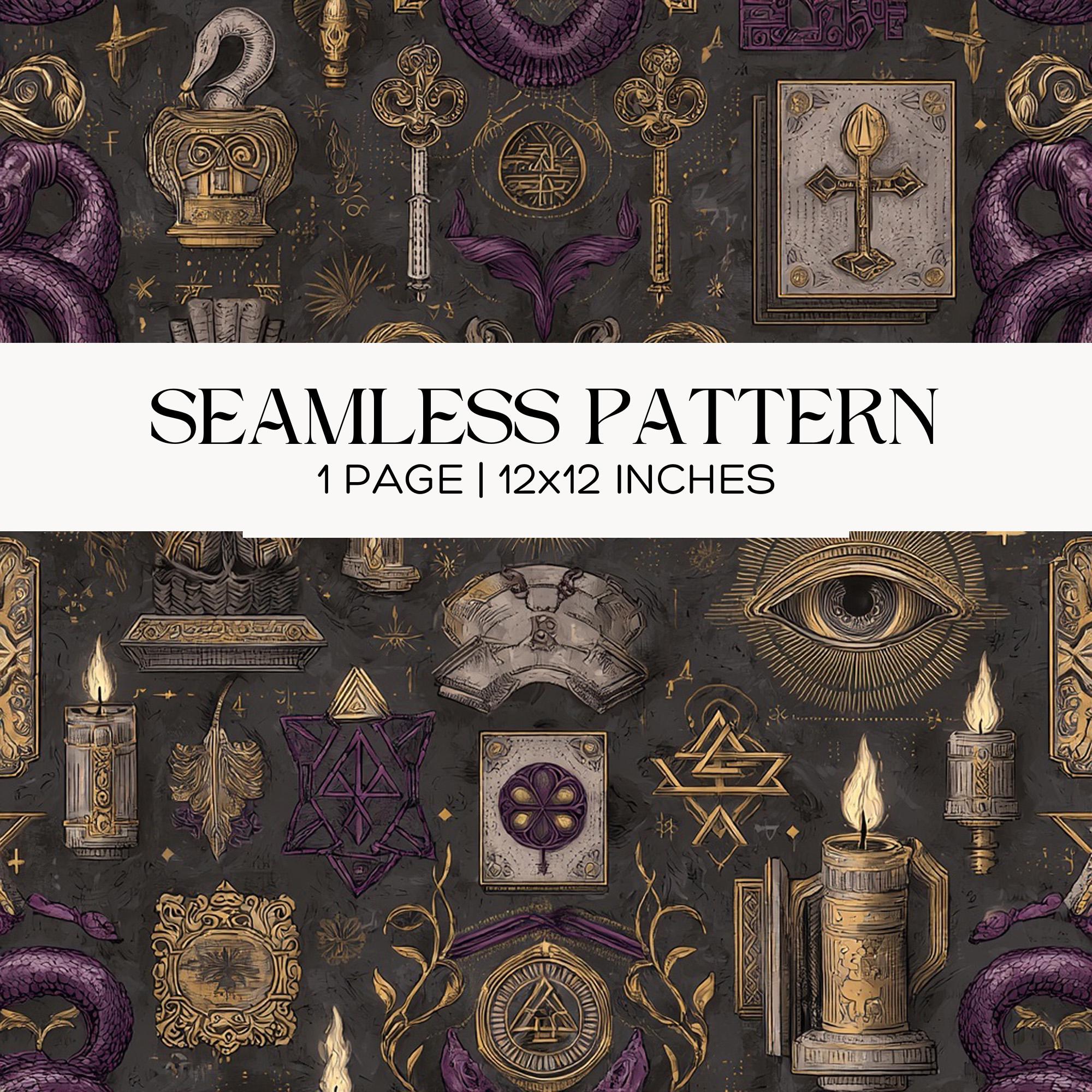 Occult Symbols Seamless Pattern, Gothic Alchemy Design, Scrapbook ...
