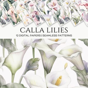 Impressions botaniques pastel de lys calla - Motifs floraux sans couture pour le scrapbooking, tissu DIY, travaux manuels shabby chic et papeterie de mariage printanier