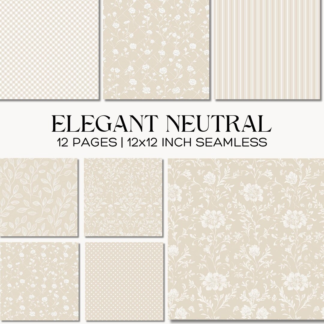 Neutral Floral Seamless Patterns, Bridal Wedding Paper, Scrapbooking ...