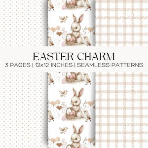 Easter Bunny Seamless Pattern, Polka Dot Gingham Backgrounds (Digital Download)