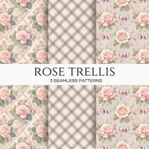 Rosengitter Digitales Papier, Vintage Blumenmuster, Shabby Chic Rosen, Nahtloses digitales Scrapbook-Papier, sich wiederholende Cottagecore-Ästhetik