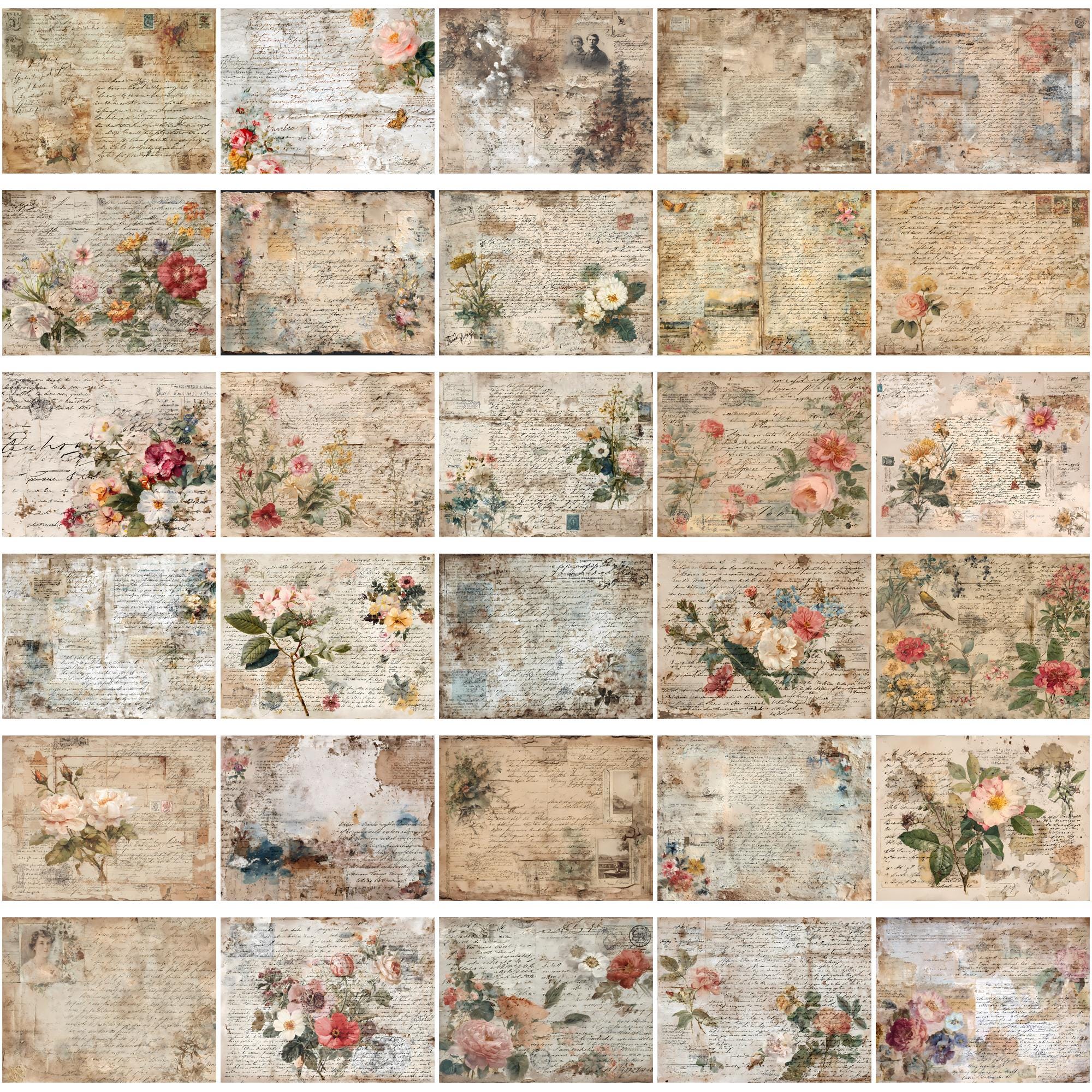 Empherma Script Paper Vintage Collage Digital Paper, Printable Victorian Ephemera, Script ...