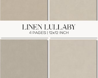 Conjunto de papéis digitais com textura de linho, bege e marrom claro, minimalistas, para scrapbook e fundos de junk journal.