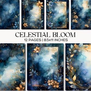 Celestial Bloom Junk Journal Pages, Cosmic Digital Paper (Digital Download)