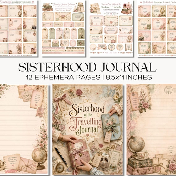 Sisterhood Travel Journal Kit Vintage Friendship Ephemera with Cards Labels Envelopes and Tags