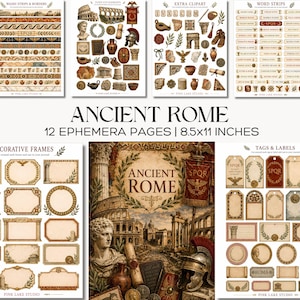 Ancient Rome Ephemera Pages Roman History Junk Journal Kit Printable Latin Tags & Frames