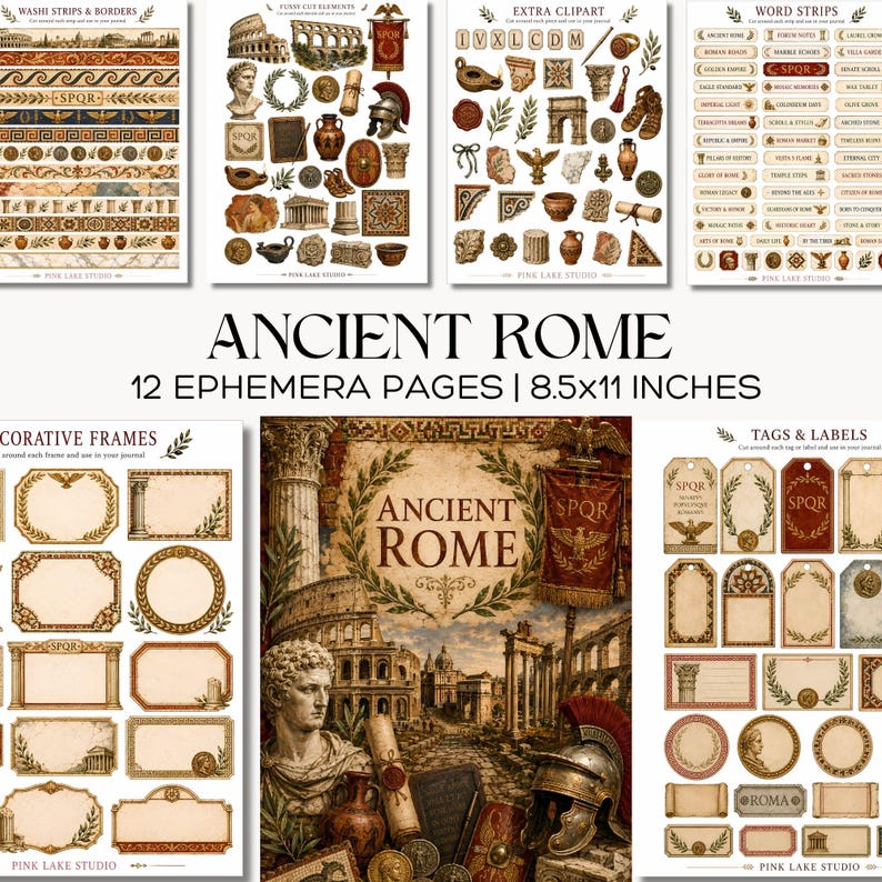 Ancient Rome Ephemera Pages Roman History Junk Journal Kit Printable Latin Tags & Frames image 1