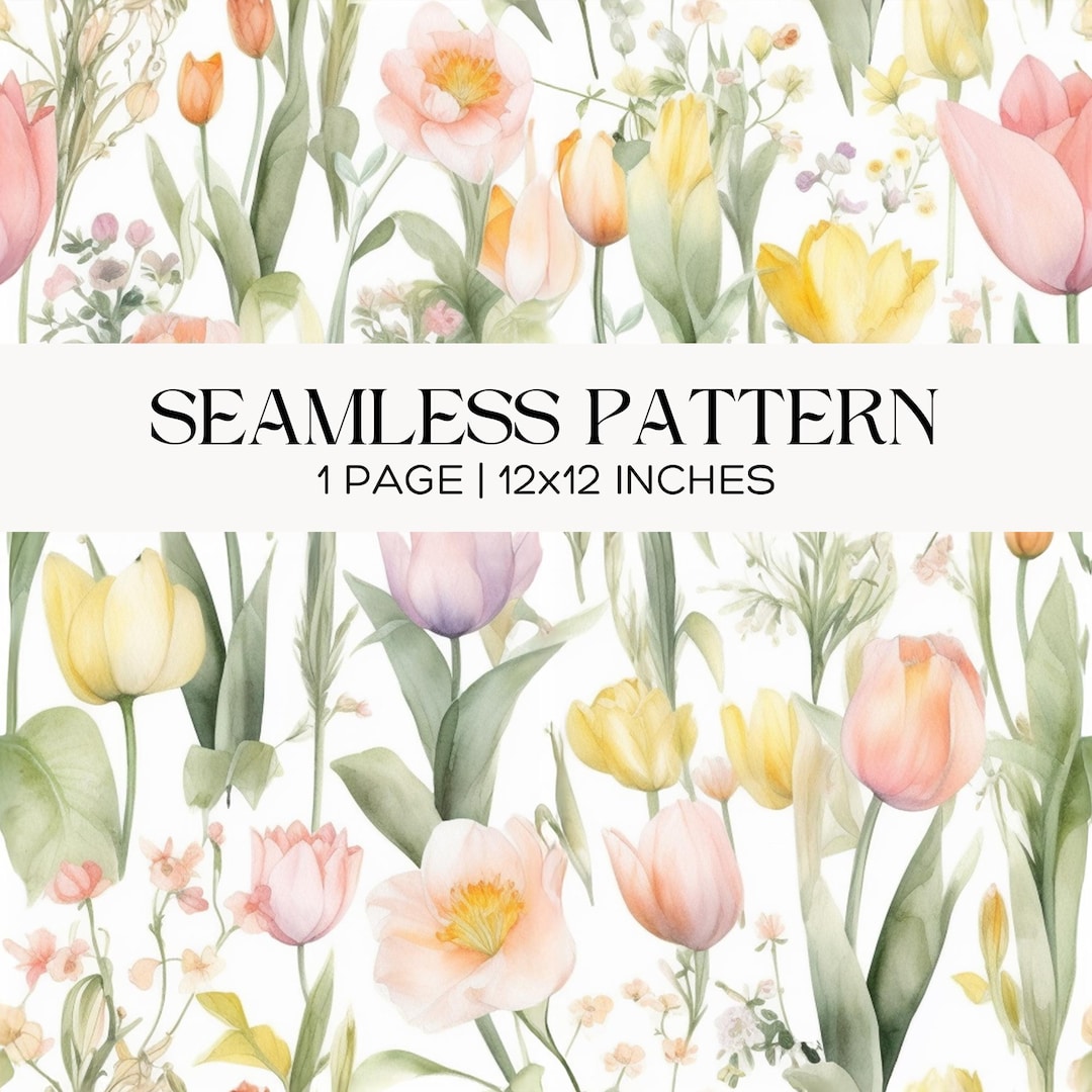 Watercolor Tulip Seamless Pattern, Pastel Spring Floral Paper, Easter ...