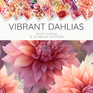 Padrão sem emendas de dálias vibrantes grandes, papel digital floral, design de tecido para impressão, fundo de scrapbooking, design têxtil de impressão repetida